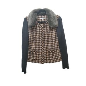 CAbi Houndstooth Faux Fur Mixer Jacket - 12